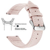 A light pink genuine leather watch band featuring quick release spring bars and a slide lever for easy strap attachment.