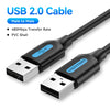A black USB 2.0 male to male cable with a PVC shell is shown.