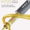 A close-up of a Languo M720 acrylic marker pen with a gold barrel and tip, showing the ink applicator.