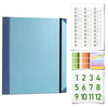 A light blue expanding accordion document organizer file folder with a black spine and color-coded tabs.