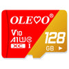 Red and yellow memory card with markings V10 A1W and 128 GB storage capacity