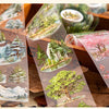Clear botanical PET tape featuring watercolor forest scenes of trees and nature for journaling and crafts