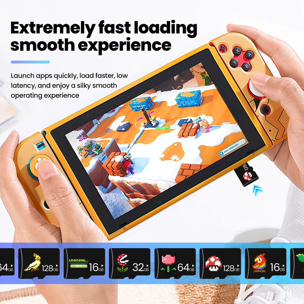 A hand holds a portable device demonstrating extremely fast loading and smooth operating experience.