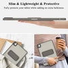 A hand holds a slim, matte protective case for a tablet, demonstrating its lightweight and protective design.