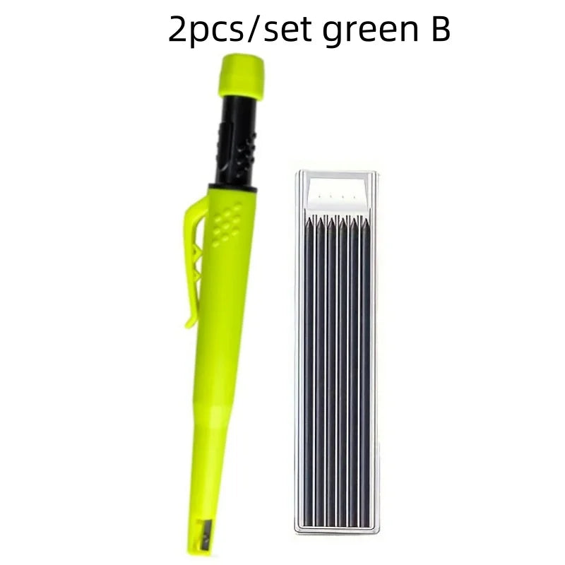 A set of two green carpenter pencils with built-in sharpeners.