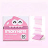 Eine Box mit 80 durchsichtigen, perlmuttartigen Haftnotizen in rosa Design.