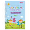 A colorful practice copybook for preschool math skills featuring a smiling sun and a child playing in a grassy field.