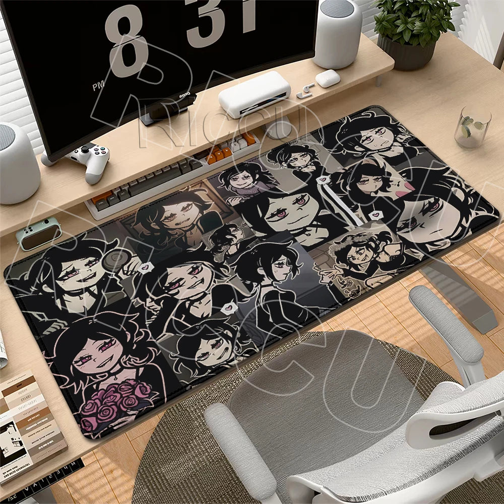 A black gaming mouse pad featuring characters from The Coffin of Andy and Leyley