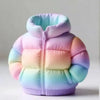 A pastel purple and blue puffer jacket pen holder with a quilted texture.