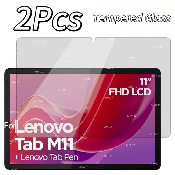 Two tempered glass screen protectors for the Lenovo Tab M11 tablet and pen.