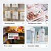 A collection of various thermal transfer labels including jewelry, refrigerator, price, and cosmetic labels.