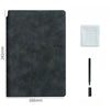 A black reusable dry erase whiteboard set with a planner, including the board and cleaning cloth.