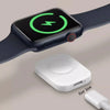 A magnetic wireless charger for an Apple Watch is shown next to a charging puck, highlighting features like one touch chargin