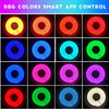 Una cuadrícula que muestra varios colores RGB de tiras de LED de neón flexibles controladas por una aplicación inteligente.