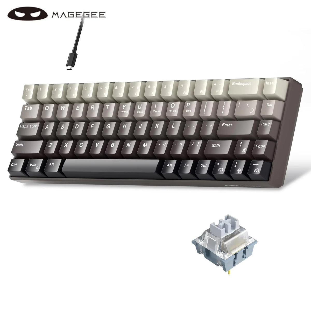 لوحة مفاتيح ميكانيكية سوداء محمولة بتصميم QWERTY وكابل قابل للفصل.