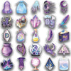 A collection of purple magic witch stickers and decorative items including crystals, potions, and mystical symbols.