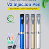 A set of reusable injection pens in blue, pink, and silver, demonstrating medical-grade product manufacturing.