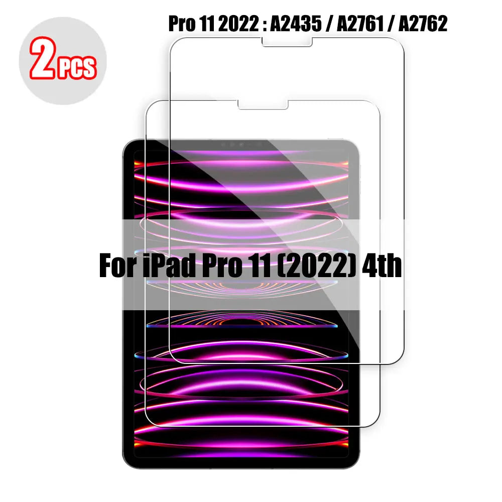 Two tempered glass screen protectors for iPad Pro 11 (2022) models A2435 / A2761 / A2762