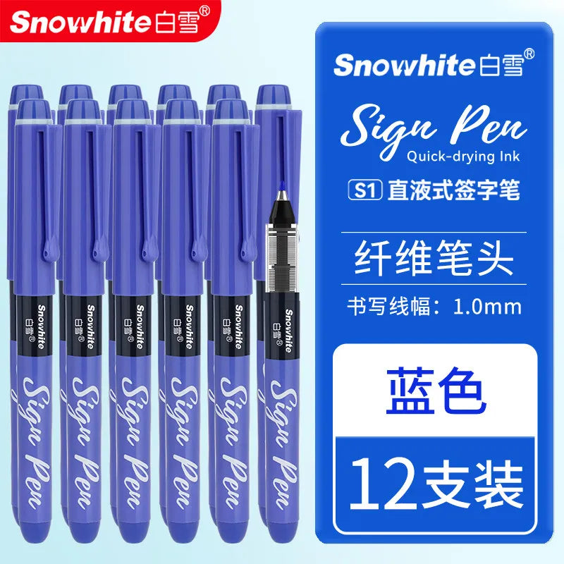 A set of 12 Snowhite Sign Pens with fiber tips in various colors and a 1.0mm ink line.