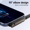 A close-up of a smartphone with a protective case featuring a 90 degree elbow design and a metal adapter.