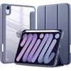 A purple clear TPU shockproof case for an iPad, shown next to the device and a protective cover.