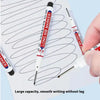 A hand is using a long nib marker pen to draw lines on paper, demonstrating its smooth writing capability.