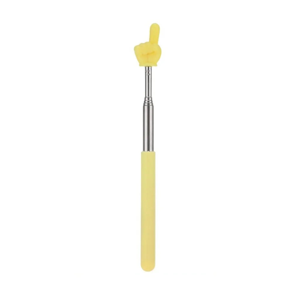 A yellow telescopic stainless steel teaching pointer with a rubber tip.