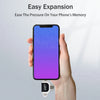 A hand holds a smartphone with a purple screen, demonstrating an easy expansion feature for memory.