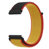 A close-up view of a yellow and black nylon loop watch strap for a kid's watch.