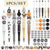 A set of six rotating gradient acrylic beaded pens with various colors and designs.