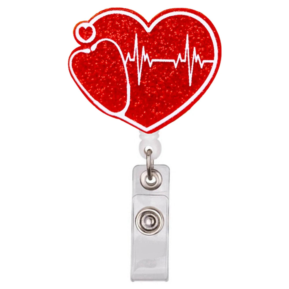 Rotes glitzerndes Herz-Anhänger-Lanyard mit Herzschlag-Design
