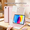 A pink universal Bluetooth keyboard case for an iPad is shown with a matching keyboard and mouse.