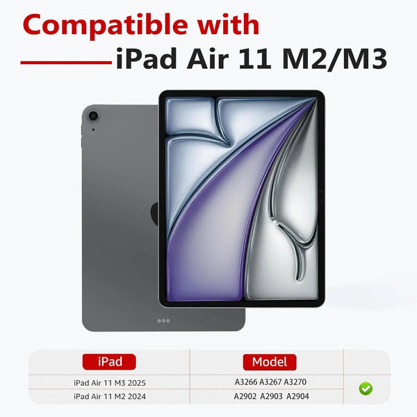 Tempered glass screen protector for iPad Air 11 M2/M3 showing compatibility with various iPad models.