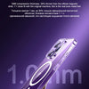 A hand holds a ultra-thin, clear magnetic phone case with a purple hue.