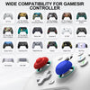 A variety of silicone thumb grips and controller accessories are displayed on a white surface.