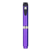 A reusable injection pen with a purple body and silver collar, featuring a digital display.