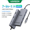 محول UGREEN رمادي 7 في 1 بمنفذ USB-C، و HDMI، ومنفذ توصيل الطاقة PD.