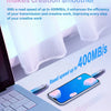A close-up of a blue smartphone lying next to a laptop, with text promoting high-speed data transfer.