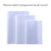 Tres cubiertas o protectores de libros de plástico transparente mostrados uno al lado del otro