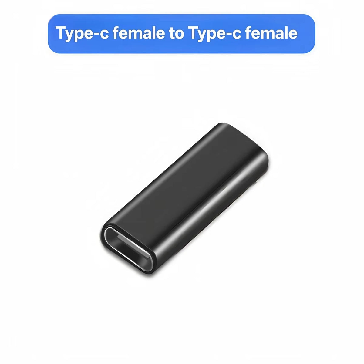 A close-up view of a black Type-c female to Type-c female adapter cable.