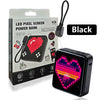 Black LED pixel screen power bank with a cord and packaging box.