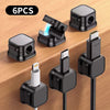 A set of six magnetic cable clips in black and silver, including various connectors like HDMI and USB.