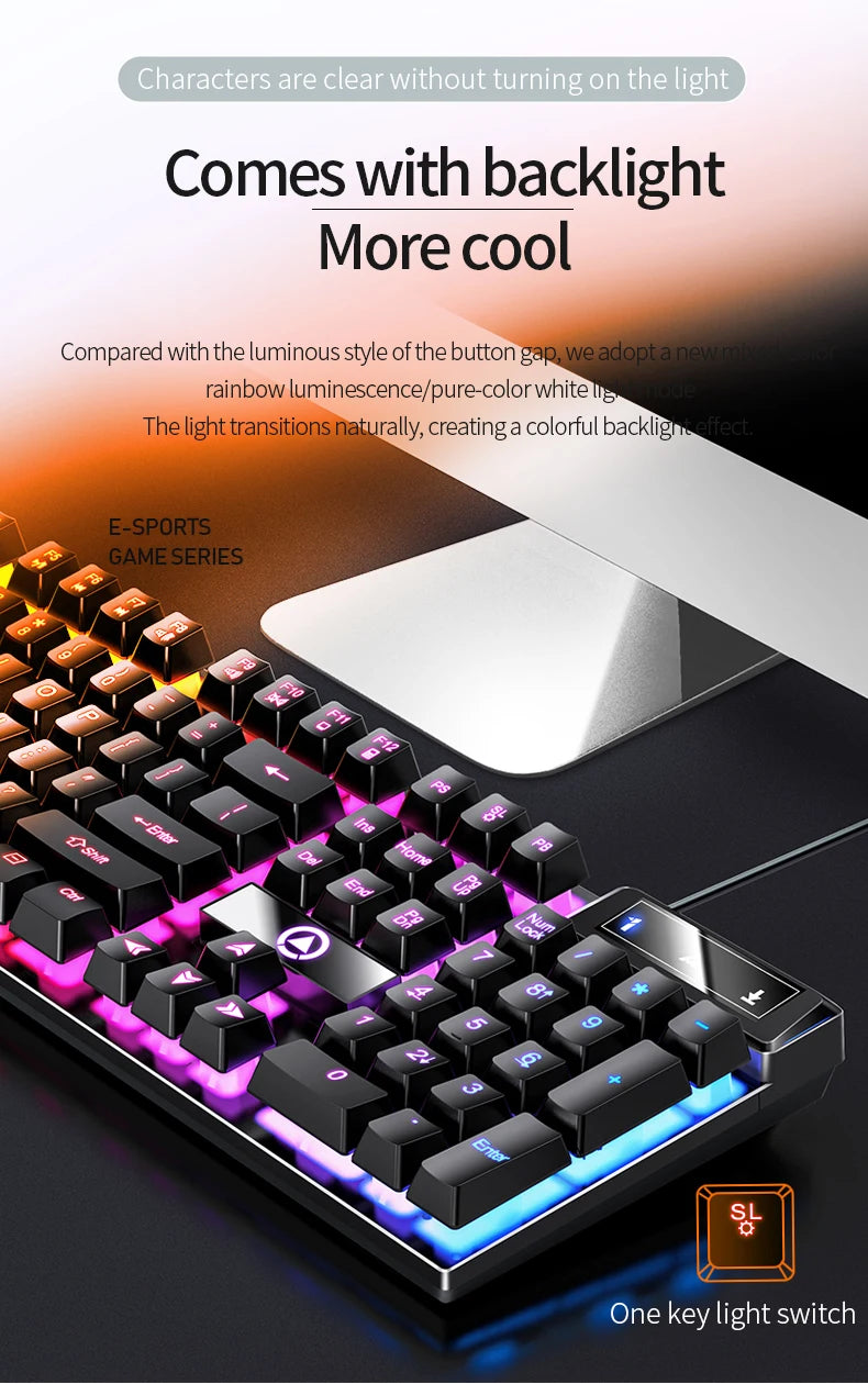 A close-up view of a black gaming keyboard with vibrant purple and blue backlight effects.