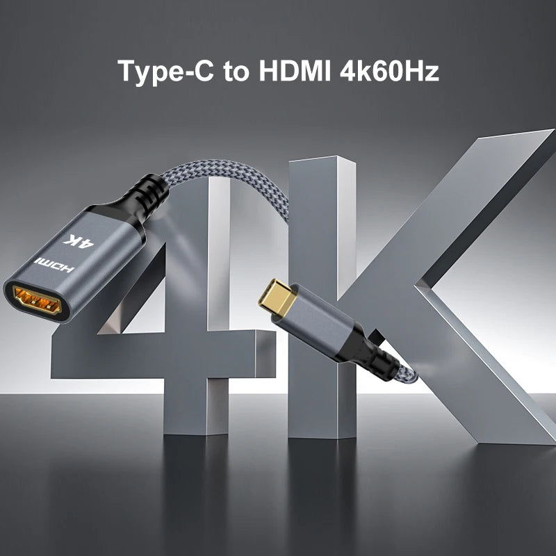 Ein Type-C auf HDMI 4K 60Hz Adapterkabel neben der Ziffer 4, das seine Verbindung demonstriert.