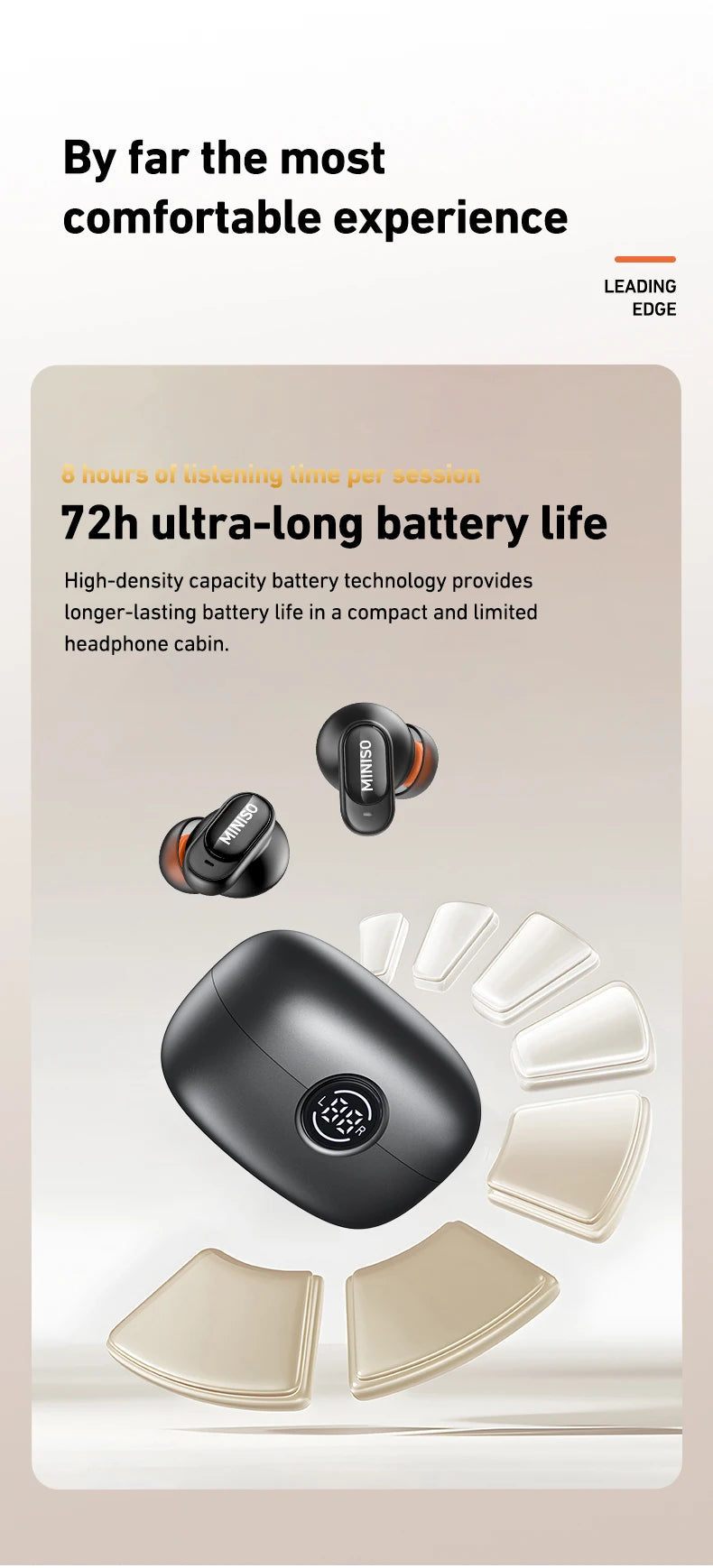 A black wireless earphone case and earbuds are shown with various protective silicone tips.