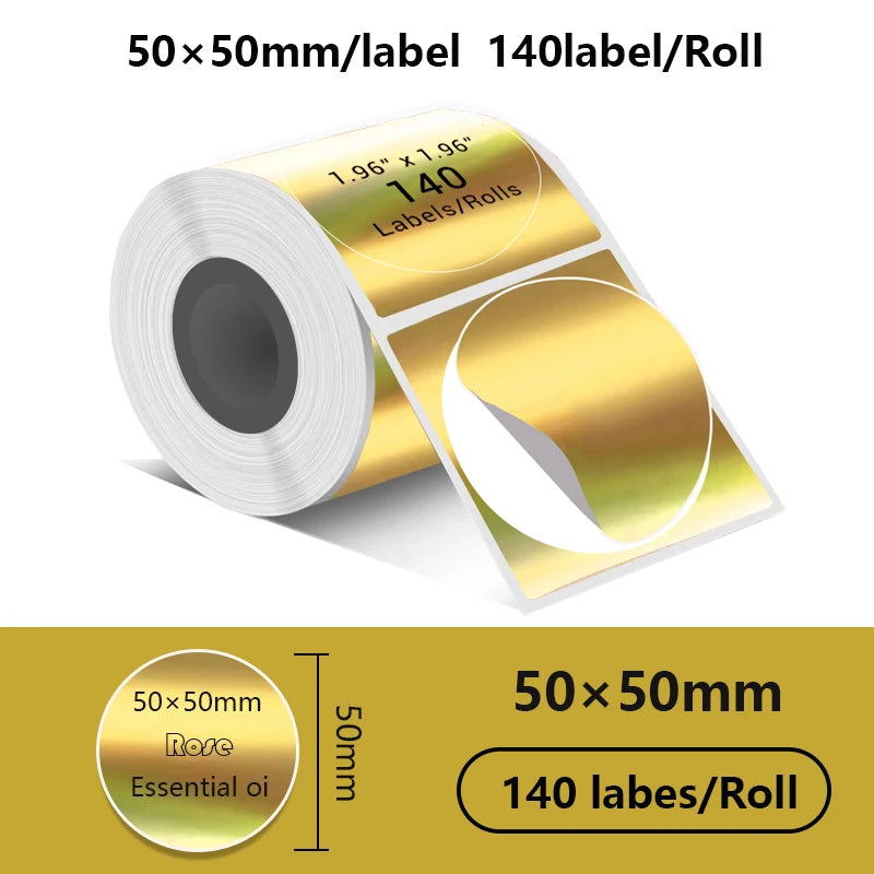 Roll of 140 round thermal sticker labels measuring 50x50mm per label