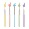 A set of five retractable teacher pointer sticks in yellow, pink, blue, green, and purple.