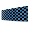 A black and blue checkered desk mat with a square design for gaming or work.