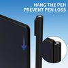 A black pen holder is shown hanging on a dark electronic device to prevent pen loss.