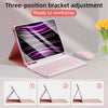 A pink iPad keyboard case showing three positions for bracket adjustment, ready to work or play.